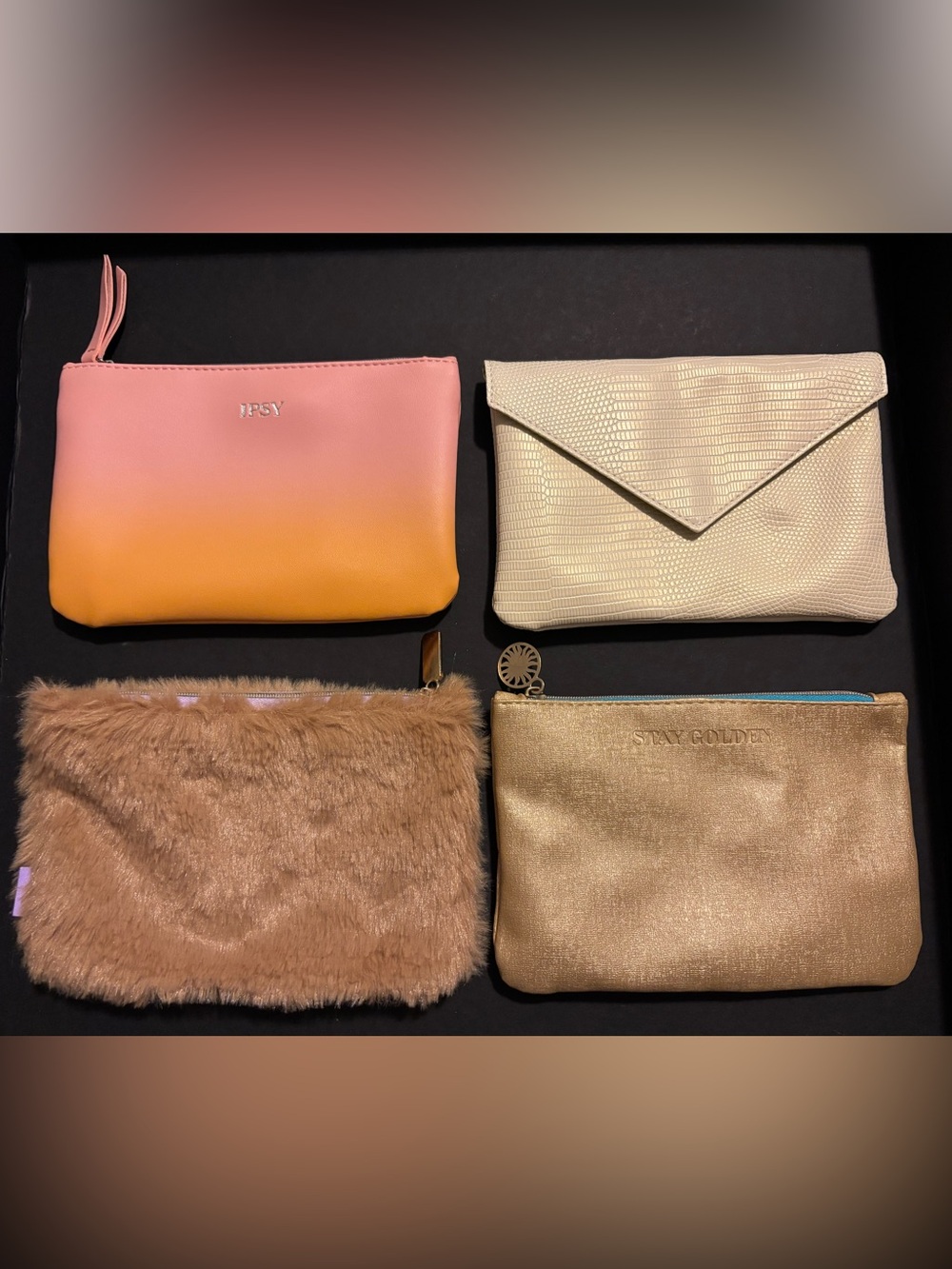 ipsy Pink-to-Orange Ombre Cosmetic Pouches, set of four